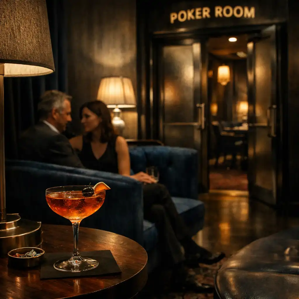 Sapphire velvet lounge, koktél és két vendég beszélgetése egy budapesti esti térben